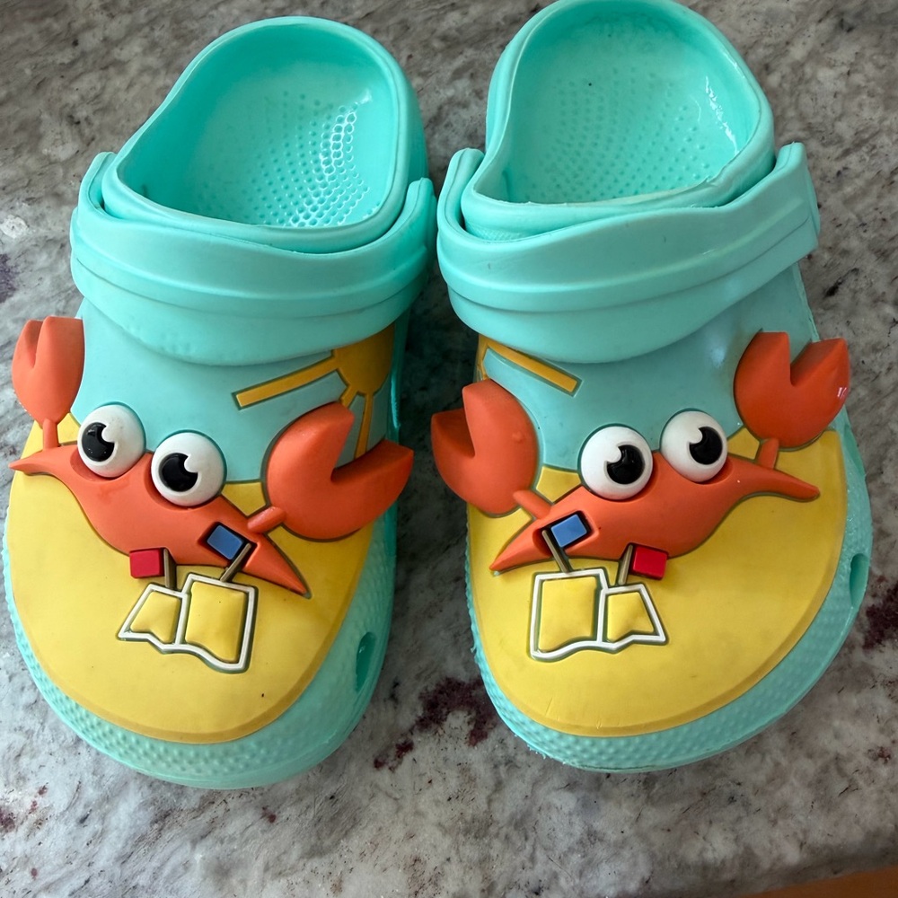 Kids Crab Slip-On Crocs Shoes in Aqua and Yellow, Marks&Spencer